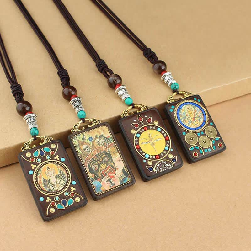 KarmaRipple's Tibet God of Wealth Thangka Ebony Peace Pendant Necklace p16