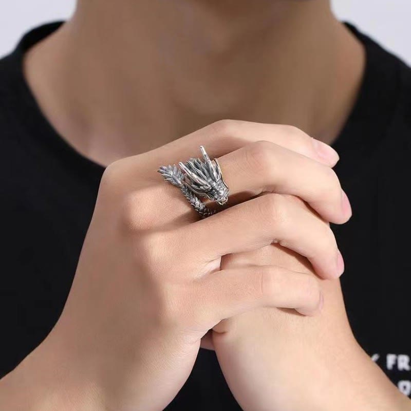KarmaRipple's 925 Sterling Silver Vintage Dragon Design Protection Strength Adjustable Ring p5