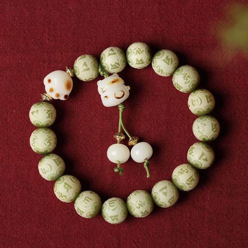 KarmaRipple's Green Bodhi Seed Cat Paw Om Mani Padme Hum Engraved Wisdom Bracelet p3