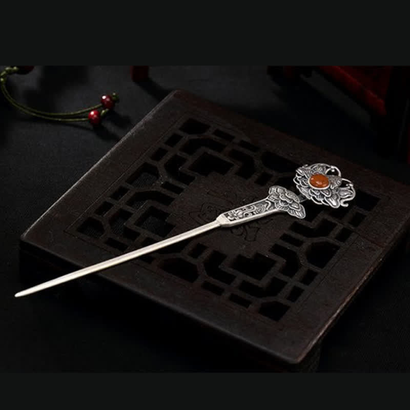 KarmaRipple's Red Agate Peony Flower Confidence Hairpin p6