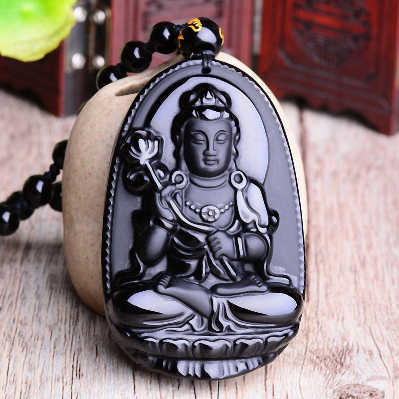 KarmaRipple's Chinese Zodiac Obsidian Buddha Amulet Protection Necklace Pendant p18
