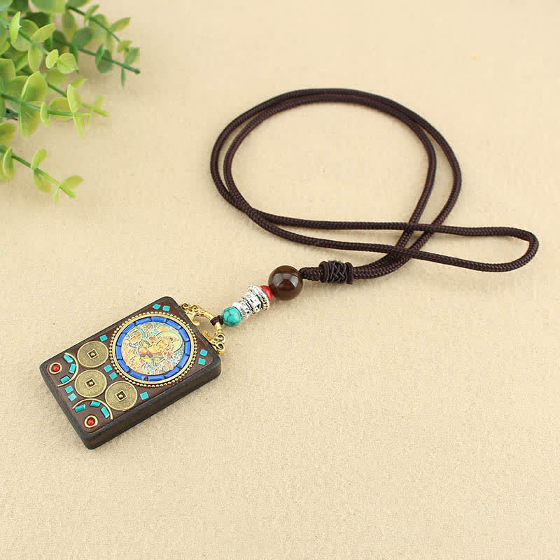 KarmaRipple's Tibet God of Wealth Thangka Ebony Peace Pendant Necklace p9
