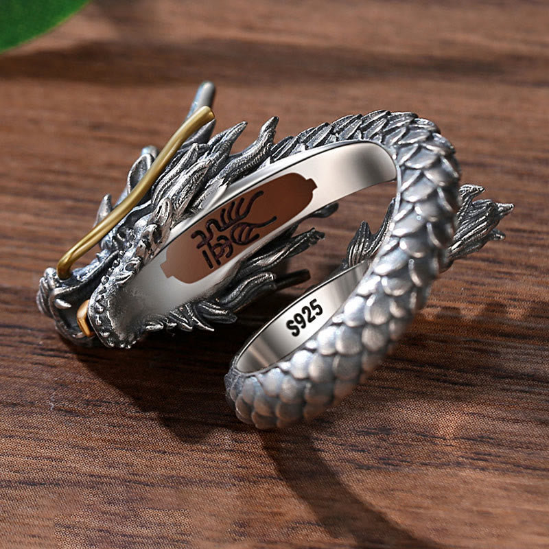 KarmaRipple's 925 Sterling Silver Vintage Dragon Design Protection Strength Adjustable Ring p10