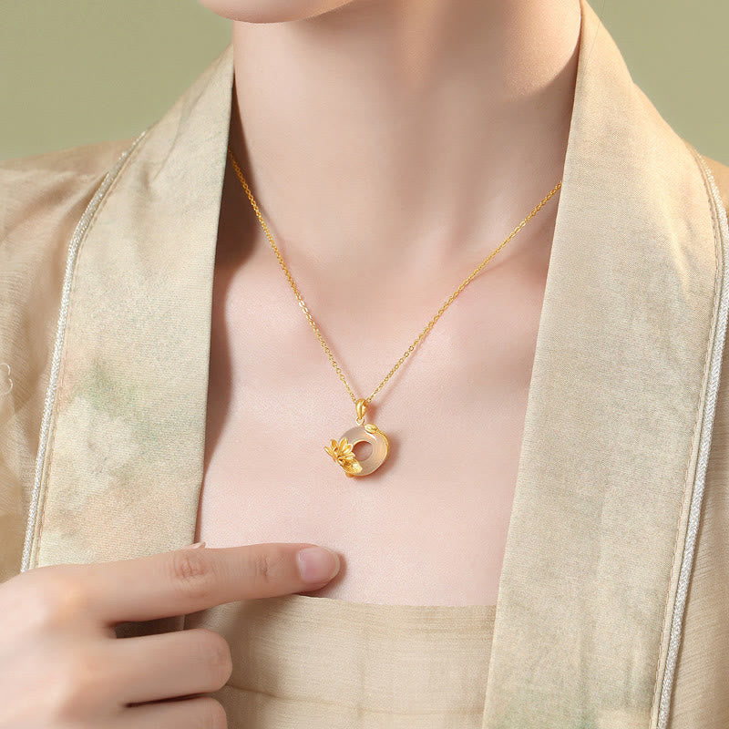 KarmaRipple's Authentic Ivory Chalcedony Peace Buckle Lotus Necklace S925 Sterling Silver Pendant p7