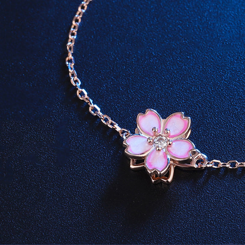 KarmaRipple's 925 Sterling Silver Cherry Blossom Blessing Chain Bracelet Rotatable Ring p9