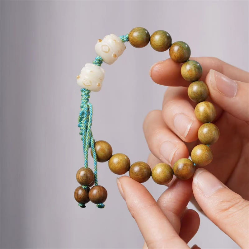 KarmaRipple's Green Sandalwood Bodhi Seed Fortunate Cat Positive Bracelet p3