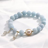 KarmaRipple's Aquamarine Pearl Balancing Moonstone Beadwork Talisman Bracelet