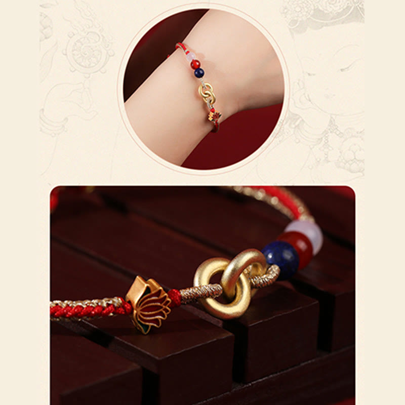 KarmaRipple's 925 Sterling Silver Double Peace Buckle Lotus Auspicious Bracelet p10