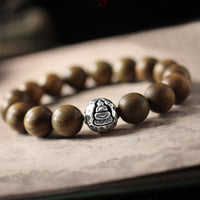 KarmaRipple's 999 Sterling Silver Green Sandalwood Small Leaf Red Sandalwood Buddha Cure Bracelet