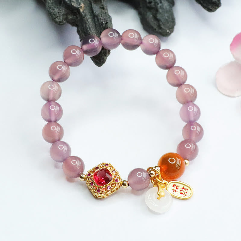 KarmaRipple's Authentic Purple Chalcedony Candy Agate Peace Buckle Balance Fortunate Fortune Talisman Bracelet p7