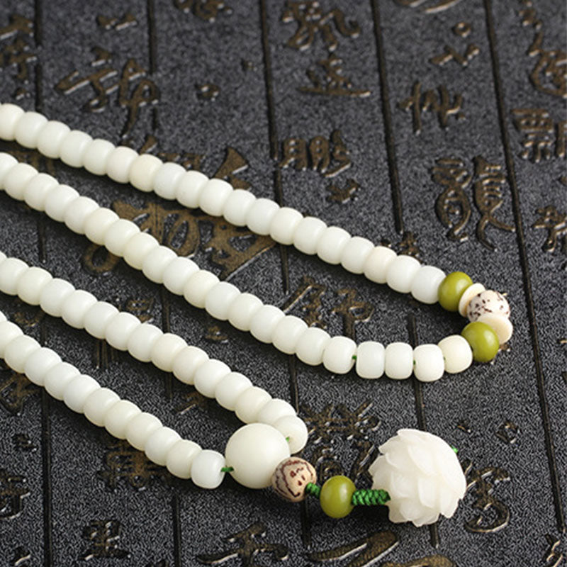 KarmaRipple's Ivory Jade Bodhi Lotus Mala Balance Pendant Bracelet p18