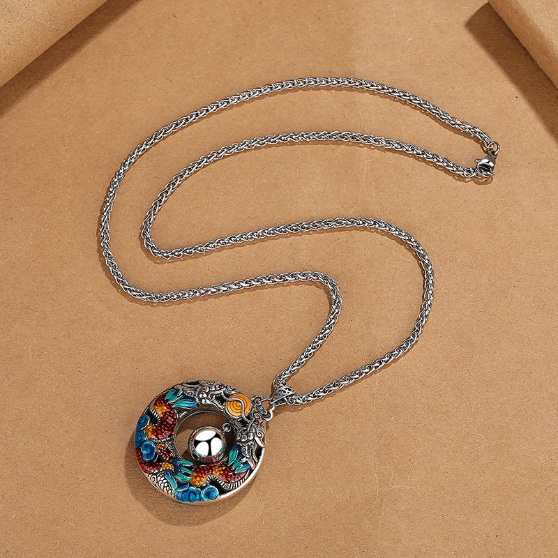 KarmaRipple's Year of the Dragon Colorful Double Dragons Playing Bead Bronze Protection Pendant Necklace p6