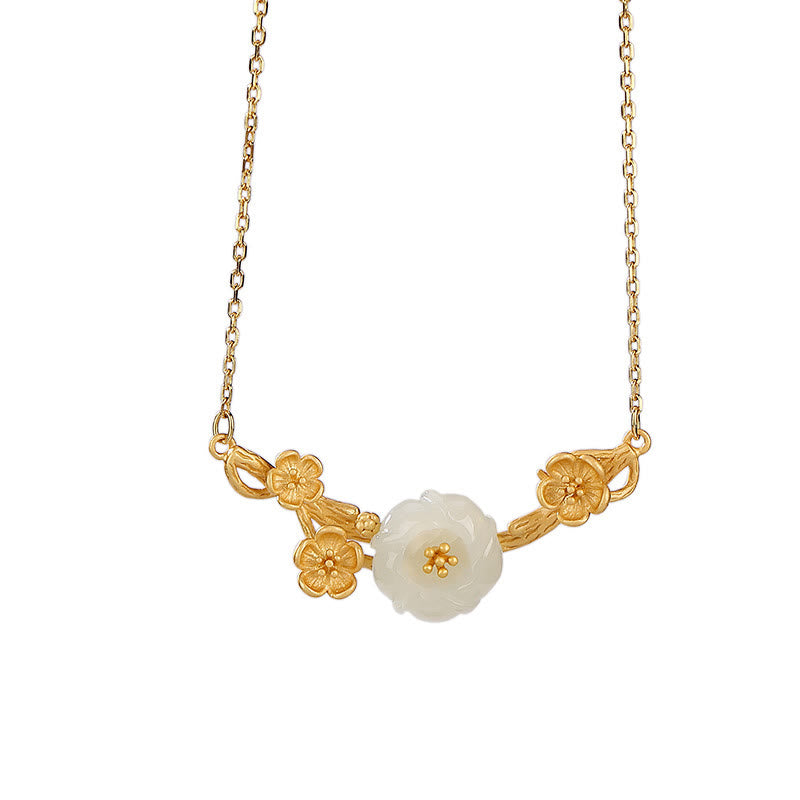 KarmaRipple's 925 Sterling Silver Plated Gold Hetian Jade Plum Blossom Fortune Pendant Necklace Bracelet Bangle Ring p9