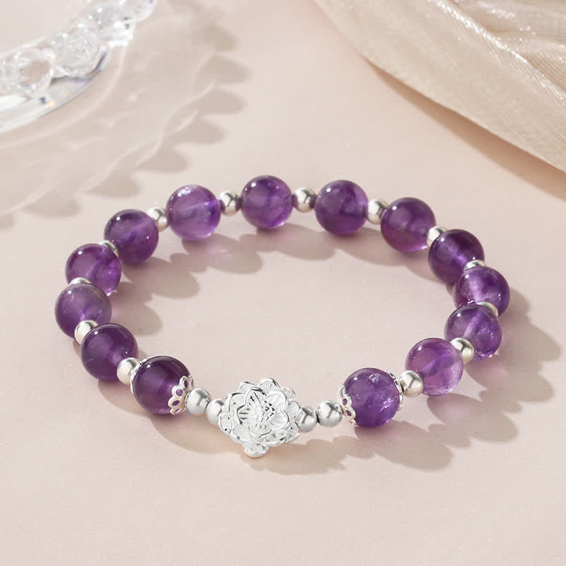 KarmaRipple's 925 Sterling Silver Authentic Amethyst Lotus Spiritual Bracelet p10