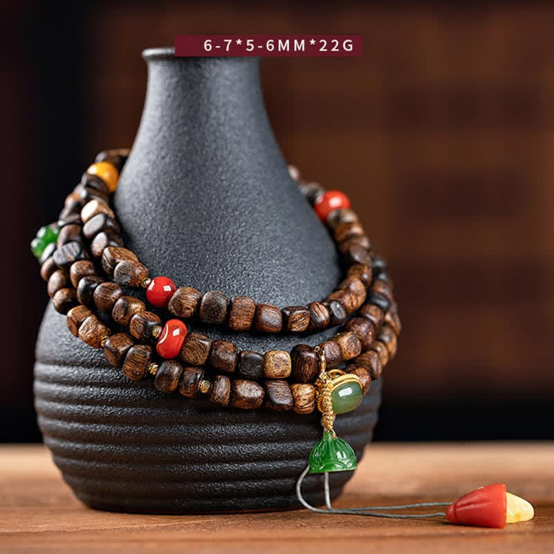 KarmaRipple's 108 Mala Beadwork 925 Sterling Silver Brunei Agarwood Red Agate PiXiu Hetian Jade Peace Strength Bracelet p2