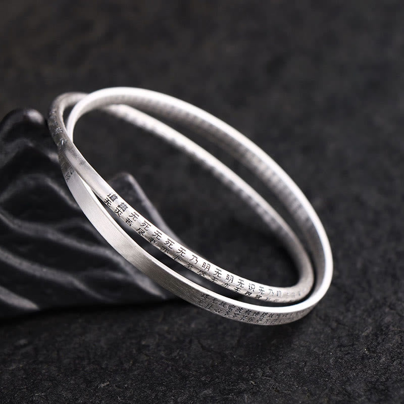 KarmaRipple's 999 Sterling Silver Heart Sutra Carved Protection Bracelet Bangle p10