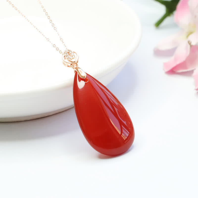 KarmaRipple's 925 Sterling Silver Waterdrop Red Agate Confidence Pendant Necklace p1