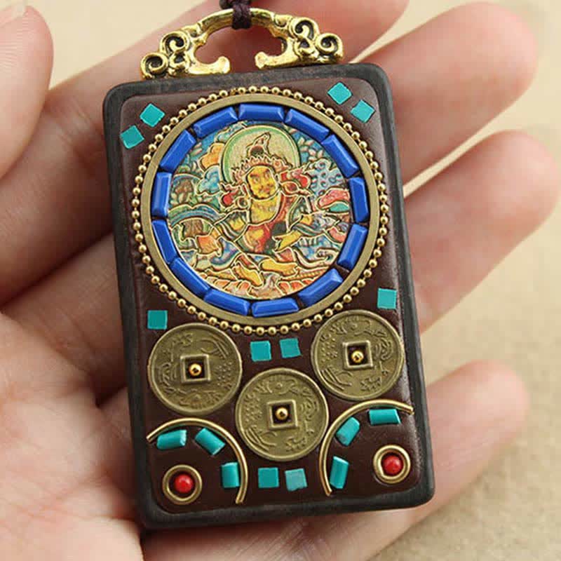KarmaRipple's Tibet God of Wealth Thangka Ebony Peace Pendant Necklace p11
