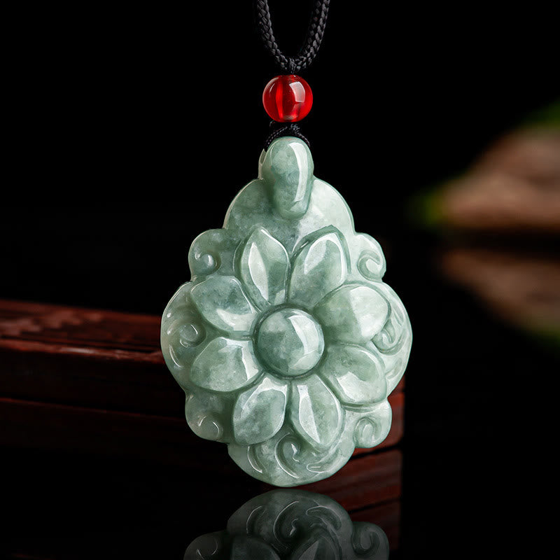 KarmaRipple's Authentic Jade Kalanchoe blossfeldiana Flower Pattern Fortune Pendant Necklace p13