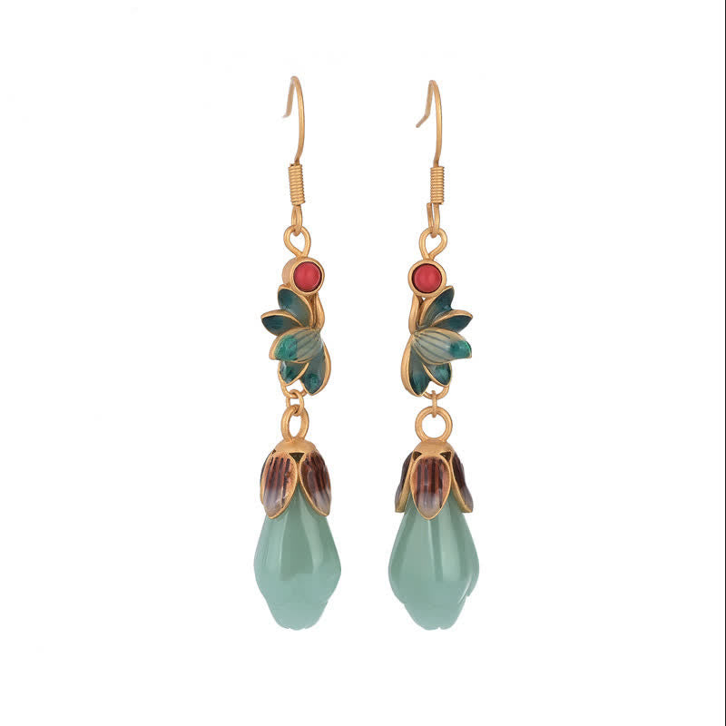 KarmaRipple's Magnolia Flower Jade Pattern Fortune Prosperity Drop Dangle Earrings p6