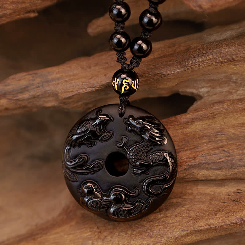 KarmaRipple's Black Obsidian Dragon Phoenix Mandarin Duck Fortune Protection Pendant Necklace p6
