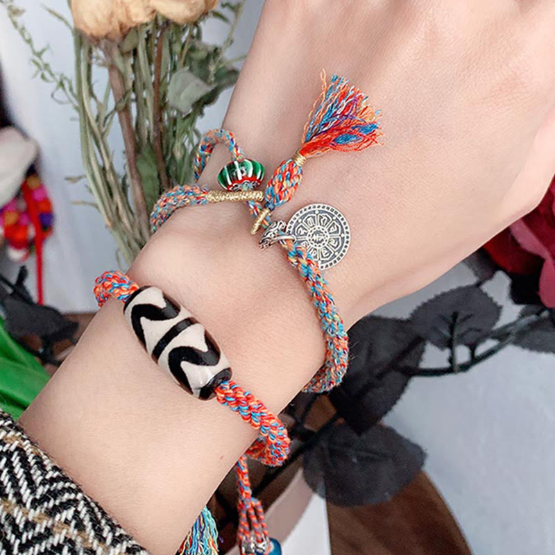 KarmaRipple's Tibetan 925 Sterling Silver Om Mani Padme Hum Handmade Dzi Bead Protection Braid Bracelet p8