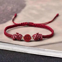 KarmaRipple's Cinnabar PiXiu Blessing Bronze Coin Peace Buckle Red String Bracelet