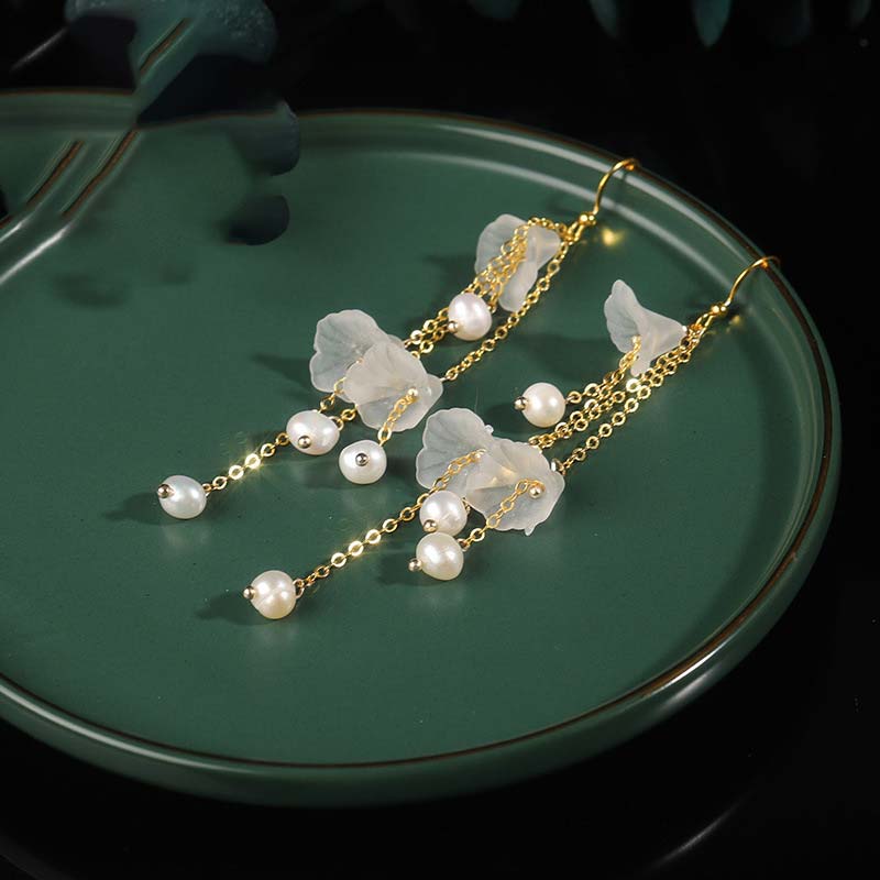 KarmaRipple's Pearl Flower Petals Fortune Drop Earrings p3