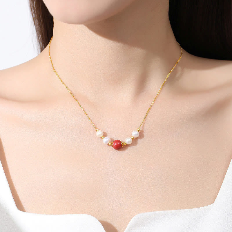 KarmaRipple's 925 Sterling Silver Pearl Cinnabar Sincerity Balancing Bead Chain Pendant Necklace p3