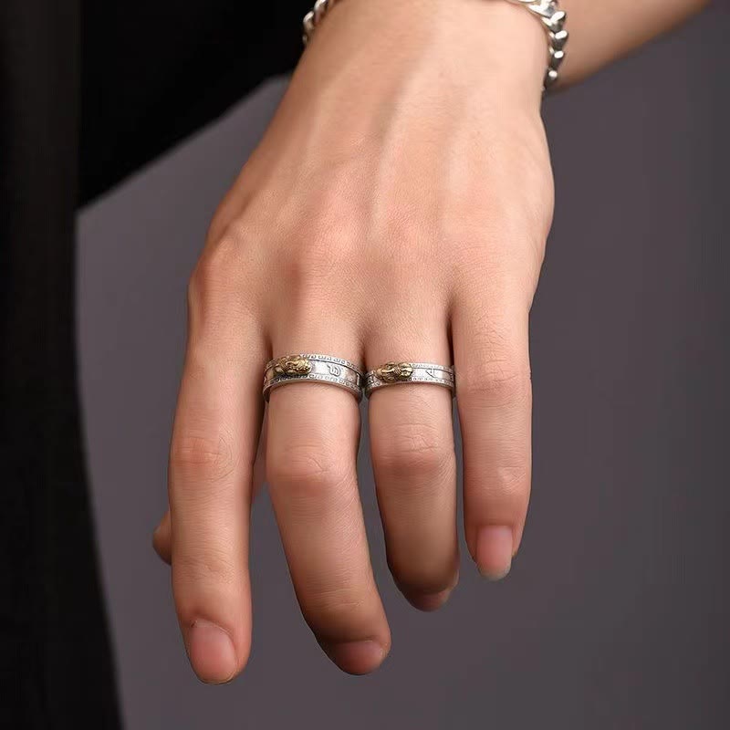 KarmaRipple's PiXiu Om Mani Padme Hum Heart Sutra Fortune Wealth Pair Ring p7