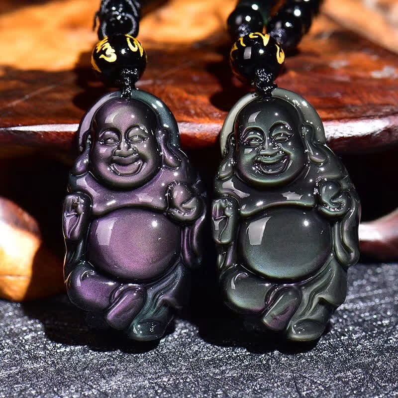 KarmaRipple's Authentic Rainbow Obsidian Laughing Buddha Inner Peace Pendant Necklace p17