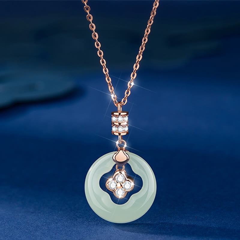 KarmaRipple's 925 Sterling Silver Authentic Hetian Jade Fortunate Four Leaf Clover Zircon Pendant Necklace With Gift Box p2