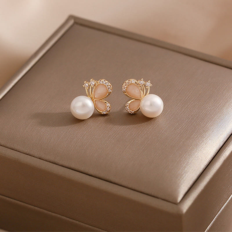 KarmaRipple's 18K Gold Pearl Butterfly Love Freedom Stud Earrings p5
