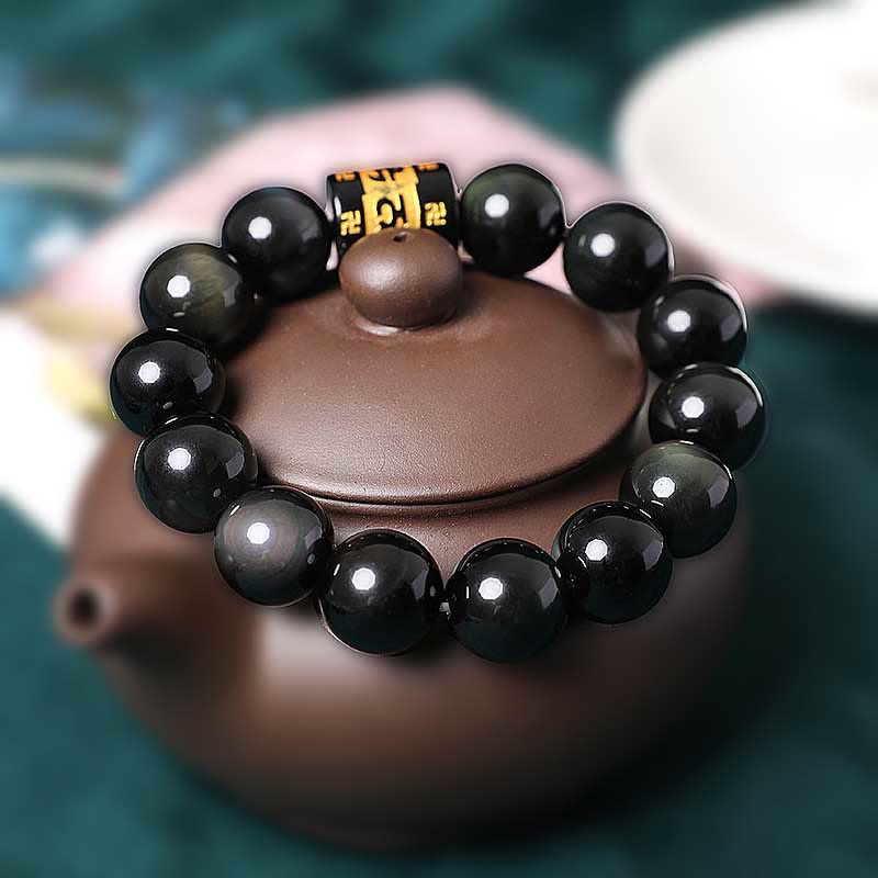 KarmaRipple's Rainbow Obsidian Om Mani Padme Hum Swastika Positive Bracelet p13
