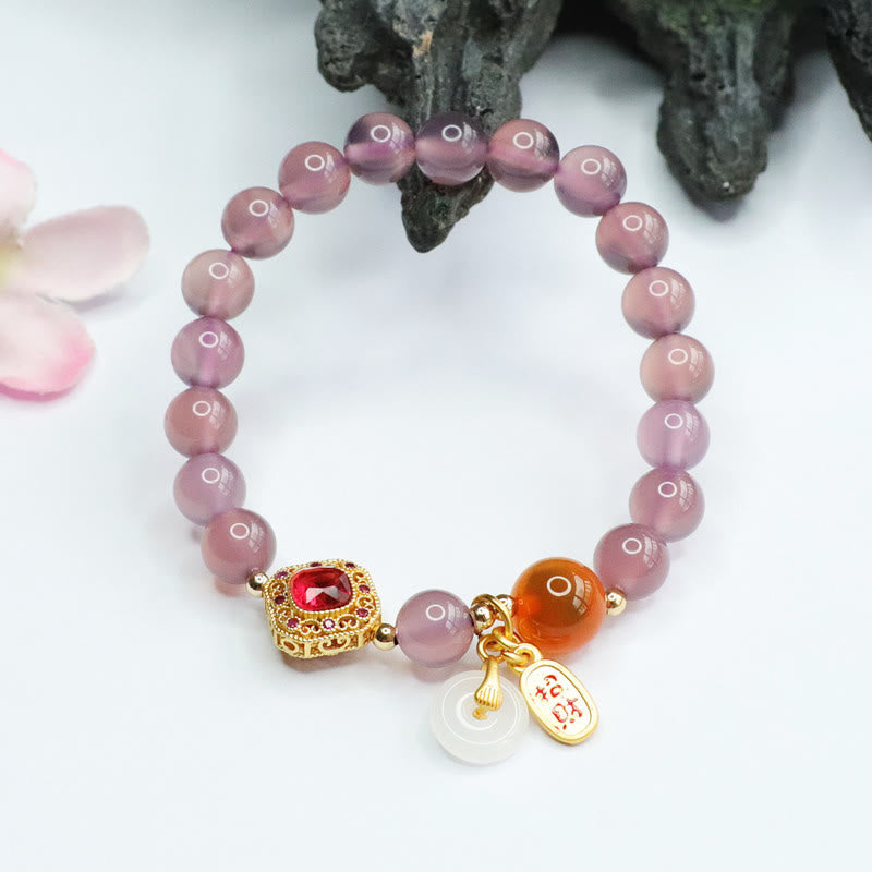 KarmaRipple's Authentic Purple Chalcedony Candy Agate Peace Buckle Balance Fortunate Fortune Talisman Bracelet p6