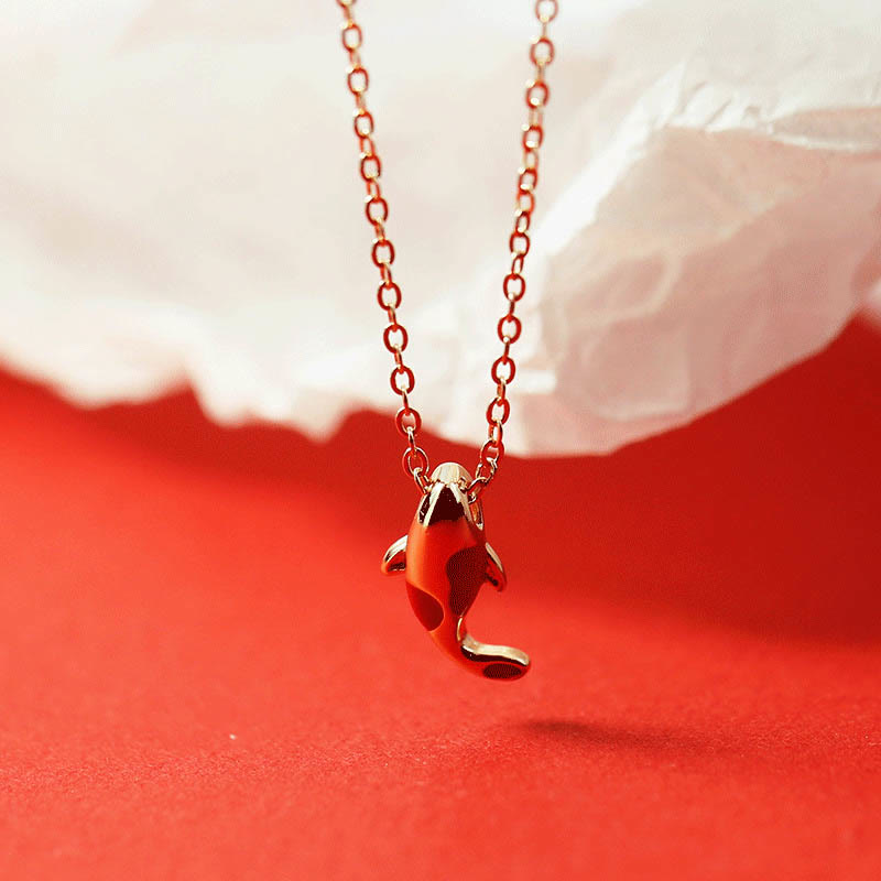 KarmaRipple's Bronze Koi Fish Wealth Pendant Necklace Red Rope Bracelet Earrings Set p23