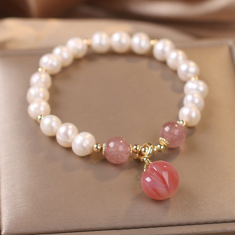 KarmaRipple's Authentic Pearl Strawberry Quartz Peach Love Heart Wisdom Talisman Bracelet p4