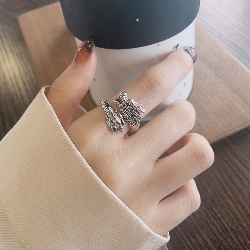 KarmaRipple's 925 Sterling Silver Year Of The Dragon Fortune Strength Adjustable Metal Ring p8