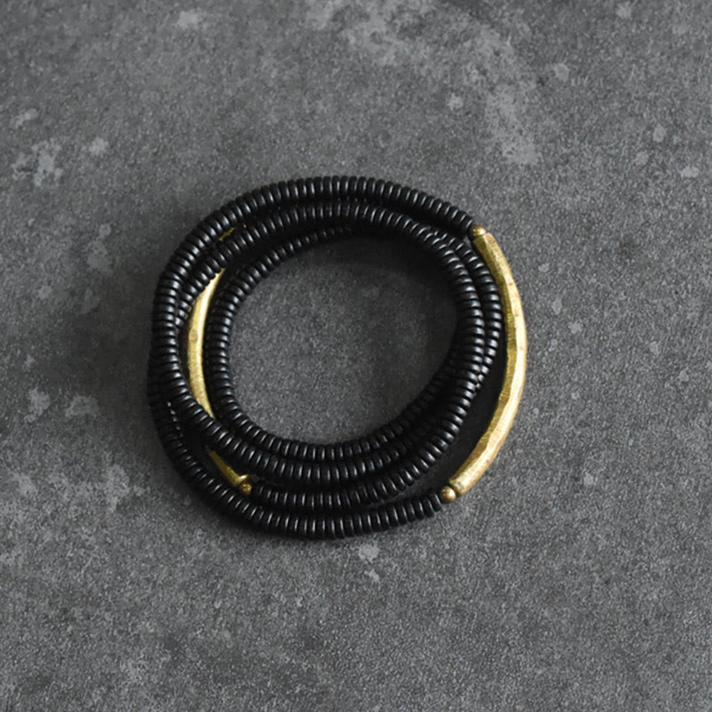 KarmaRipple's Ebony Wood Bronze Balance Multilayered Bracelet p6