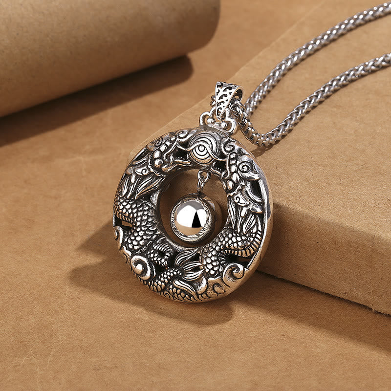 KarmaRipple's Double Dragon Playing Bead Bronze Protection Pendant Necklace p2