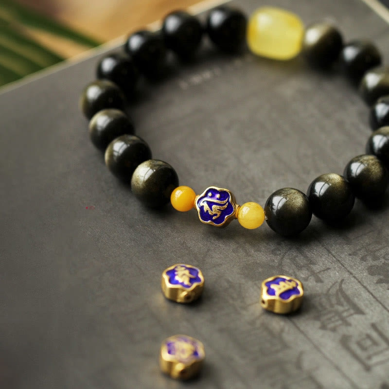 KarmaRipple's 925 Sterling Silver Chinese Zodiac Natal Buddha Authentic Gold Sheen Obsidian Amber Wealth Protection Bracelet p13