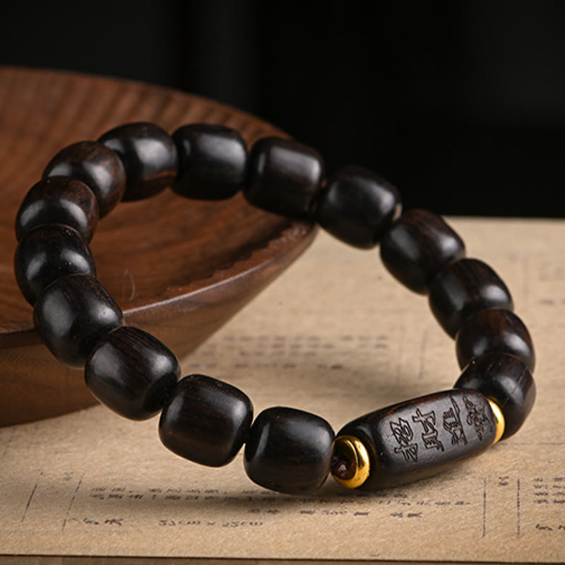 KarmaRipple's Tibetan Ebony Wood Barrel Beadwork Fortunate And Treasure Balance Bracelet p9