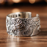 KarmaRipple's 999 Sterling Silver Dragon Carved Pattern Protection Success Ring