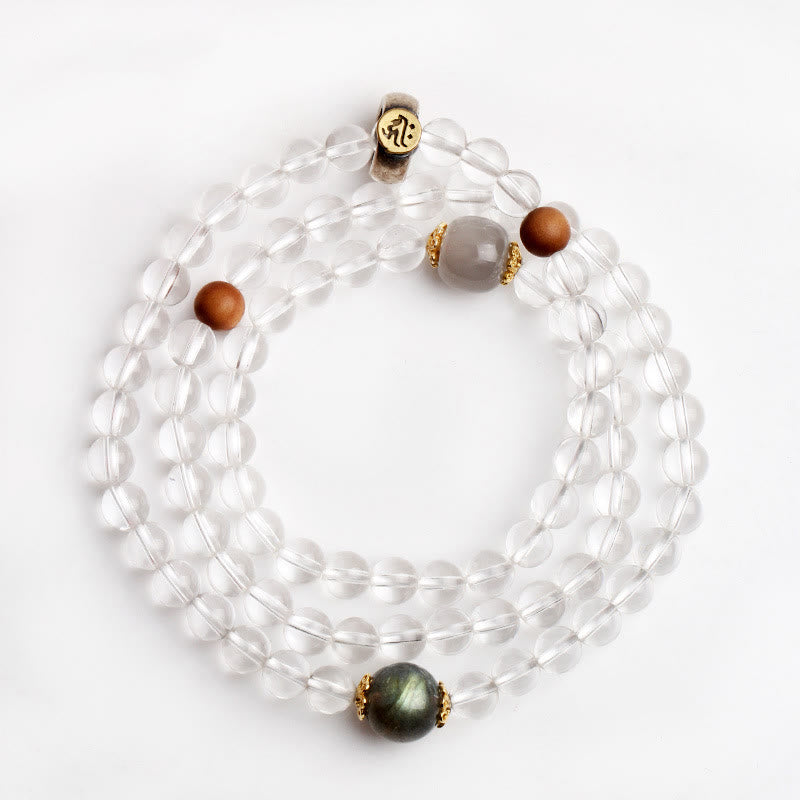 KarmaRipple's 925 Sterling Silver Chinese Zodiac Natal Buddha Ivory Gemstone Meditation Triple Wrap Bracelet p9