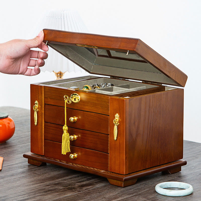 KarmaRipple's Vintage Large Capacity Wooden Jewelry Box Jewelry Storage Box With Mirror p27