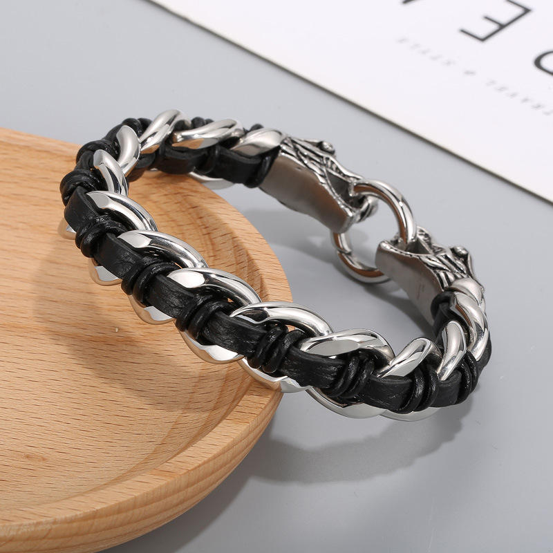 KarmaRipple's Dragon Leather Titanium Steel Protection Fortune Woven Bracelet p8