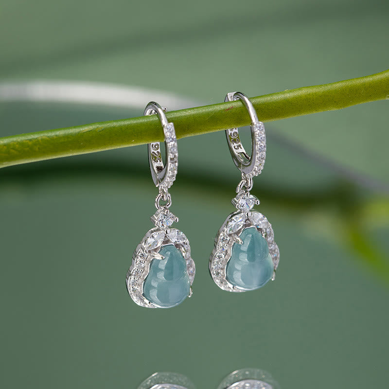 KarmaRipple's 925 Sterling Silver Green Jade Gourd Abundance Drop Earrings p4