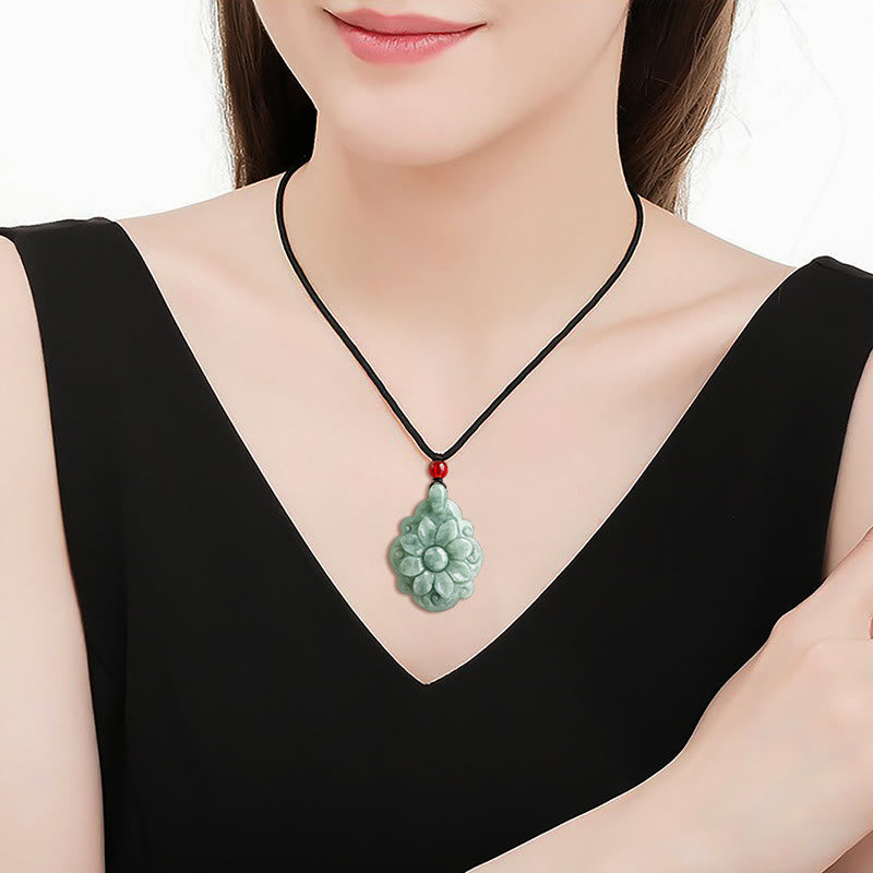 KarmaRipple's Authentic Jade Kalanchoe blossfeldiana Flower Pattern Fortune Pendant Necklace p7
