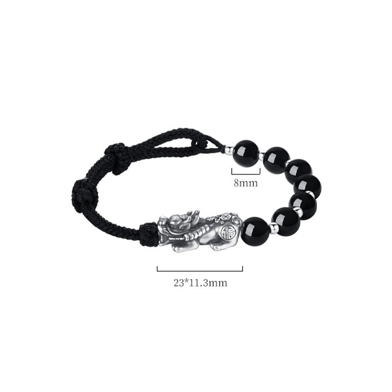 KarmaRipple's 999 Sterling Silver FengShui PiXiu Authentic Black Obsidian 925 Sterling Silver Bead Strength Bracelet p11