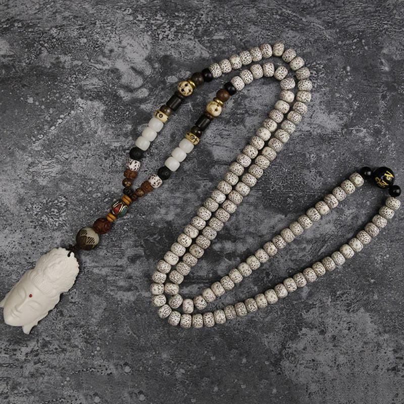 KarmaRipple's 108 Mala Beadwork Bodhi Seed Yak Bone Avalokitesvara Fortunate Pixiu Guan Gong Buddha Demon Peace Tassel Bracelet p8